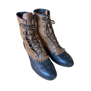 Vintage Abilene Western Packer Lace Up Kiltie Brown Leather Boots Womens Size 9